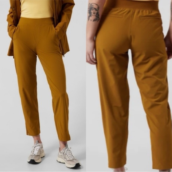 Athleta Brooklyn Mid Rise Ankle Pants Pull On Outdoor Travel in Brass Yellow 6 - Picture 1 of 15